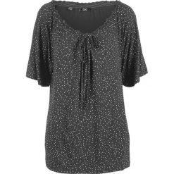 Tunika shirtowa, krótki rękaw bonprix czarno-biały z nadrukiem. Czarne tuniki damskie bonprix, z nadrukiem, bez kołnierzyka, z krótkim rękawem. Za 49,99 zł.
