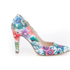 Szpilki - skóra naturalna - model 035 - kolor kwiatek. Białe czółenka damskie Zapato, na imprezę, z nadrukiem, ze skóry, eleganckie, na wysokim obcasie, na obcasie, bez zapięcia. W wyprzedaży za 179,40 zł.