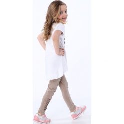 Legginsy dziewczęce: Legginsy dziewczęce ze splotem na nogawkach beżowe NDZ8699
