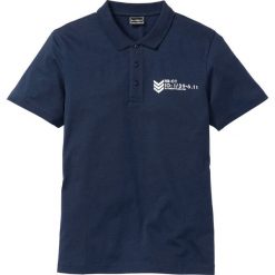 Shirt polo z nadrukiem Slim Fit bonprix ciemnoniebieski. Niebieskie koszulki męskie bonprix, s, z nadrukiem, bez rękawów. Za 44,99 zł.