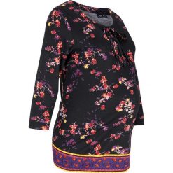 Bluzka shirtowa ciążowa bonprix czarny w kwiaty. Czarne bluzki damskie bonprix, z nadrukiem, z materiału, z okrągłym kołnierzem, bez rękawów. Za 74,99 zł.