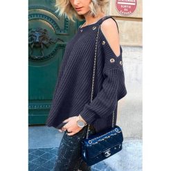 Damski sweter EMA GRAFIT. Szare bluzy damskie IVET, bez wzorów, z dzianiny, eleganckie, bez rękawów, bez kaptura. W wyprzedaży za 89,00 zł.