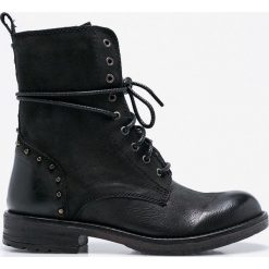 Steve Madden - Botki Jovian. Czarne buty zimowe damskie marki Steve Madden, z materiału, z okrągłym noskiem, na obcasie, na sznurówki. W wyprzedaży za 379,90 zł.