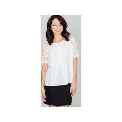 Bluzka K328 Ecru. Brązowe bluzki damskie marki Lenitif, xl, w koronkowe wzory, z koronki, bez kołnierzyka, z krótkim rękawem. Za 99,00 zł.