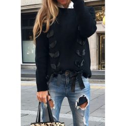 Sweter HALIMA. Czarne bluzki damskie Sweter HALIMA, s, bez wzorów, bez rękawów, bez kaptura. W wyprzedaży za 59,00 zł.