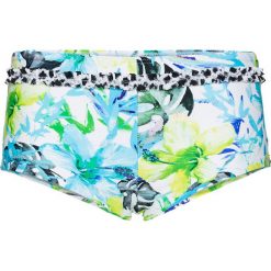 Figi bikini panty bonprix niebiesko-zielony z nadrukiem. Niebieskie stroje kąpielowe dwuczęściowe damskie bonprix, w paski. Za 54,99 zł.