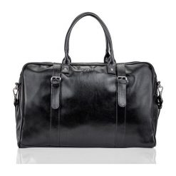Stylowa męska torba podróżna, weekend Solier MACAN. Czarne torby męskie skórzane marki Solier, w paski, ze skóry ekologicznej, eleganckie. Za 249,00 zł.