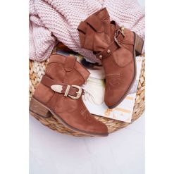 Botki Damskie Płaski Obcas Kowbojki z Klamrą Camel Ewella. Brązowe botki damskie Tagless, na lato, bez obcasa, na obcasie, z paskami. Za 129,00 zł.