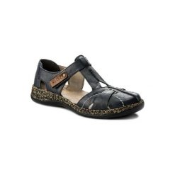 RIEKER 46380-14 Granatowy. Niebieskie sandały damskie Rieker, bez wzorów, ze skóry, bez obcasa, bez zapięcia. Za 249,99 zł.