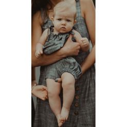 Komplet lniany Cancun mini baby. Szare sukienki niemowlęce Pakamera, bez wzorów, ze lnu, bez rękawów, mini. Za 129,00 zł.