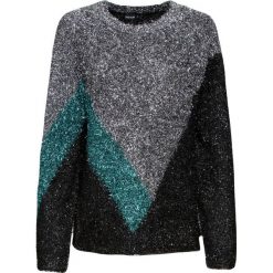 Sweter z połyskiem bonprix czarno-srebrno-niebieskozielony. Czarne swetry damskie bonprix, bez wzorów, bez rękawów, bez kaptura. Za 64,99 zł.