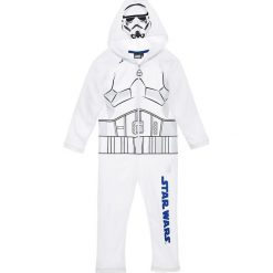 Pajacyk "Star Wars" w kolorze białym. Białe body niemowlęce z nadrukiem, retro. W wyprzedaży za 59,95 zł.