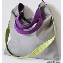 Torba hobo XXL- szary, limonka, fiolet. Szare torebki klasyczne damskie Pakamera, z syntetyku, duże. Za 119,00 zł.