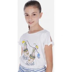 Mayoral - T-shirt dziecięcy 128-167 cm. Niebieskie bluzki dziewczęce Mayoral, z nadrukiem, z dzianiny, z okrągłym kołnierzem, krótkie. Za 82,90 zł.