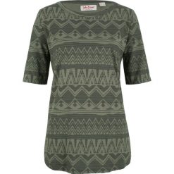 Shirt z nadrukiem, krótki rękaw bonprix oliwkowo-czarny. Czarne koszulki damskie marki bonprix, z nadrukiem, bez kołnierzyka, z krótkim rękawem. Za 34,99 zł.