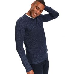 Sweter z przeplotami strukturalny. Niebieskie swetry męskie Top Secret, m, bez wzorów, z dzianiny, z okrągłym kołnierzem, bez kaptura. W wyprzedaży za 79,99 zł.