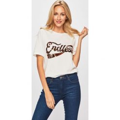 Vila - T-shirt. Białe bluzki damskie Vila, s, z aplikacjami, z bawełny, z okrągłym kołnierzem. W wyprzedaży za 69,90 zł.