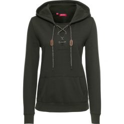Bluzy damskie: Bluza ze sznurowaniem i kapturem, długi rękaw bonprix nocny oliwkowy