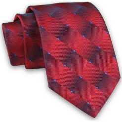 Czerwono-Niebieski Męski Krawat -ALTIES- 7cm, Klasyczny, 3D, Trójwymiarowy KRALTS0439. Niebieskie krawaty męskie Alties, bez wzorów, z tkaniny, eleganckie. Za 40,00 zł.