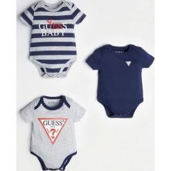 3 Częściowy Komplet Body. Niebieskie body niemowlęce Guess Kids, w paski, z bawełny, z krótkim rękawem. Za 110,00 zł.