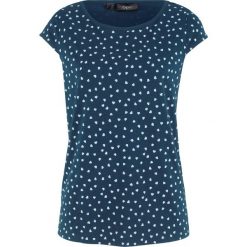 Shirt z minirękawkami bonprix ciemnoniebieski z nadrukiem. Niebieskie koszulki damskie marki bonprix, z nadrukiem, bez kołnierzyka, bez rękawów. Za 44,99 zł.