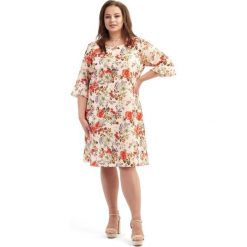 Kwiecista sukienka Dona XXL OVERSIZE LATO. Sukienki damskie Moda Size Plus Iwanek, na lato, s, w paski, z elastanu, eleganckie, bez kołnierzyka, bez rękawów, oversize. Za 139,90 zł.
