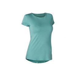 Koszulka krótki rękaw slim Gym & Pilates 520 damska. Niebieskie t-shirty damskie DOMYOS, m, bez wzorów, bez kołnierzyka, z krótkim rękawem, krótkie, bez kaptura, na jogę i pilates. Za 54,99 zł.