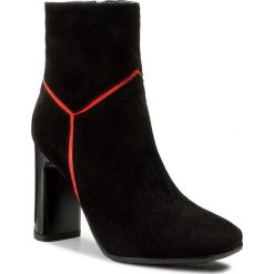 Buty zimowe damskie: Botki ROBERTO – 580-3 Czarny Welur/Czerwone Wstawki