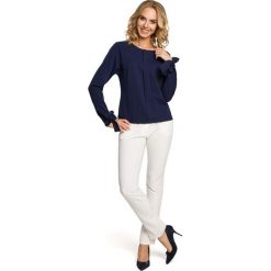 MARGO Bluzka z pliską i wiązanymi mankietami - granatowa. Niebieskie bez kategorii marki Moe, eleganckie. Za 119,00 zł.