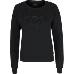 Bluza Pepe Jeans. Czarne bluzki damskie Pepe Jeans, bez wzorów, z jeansu, z krótkim rękawem, krótkie, bez kaptura. Za 249,00 zł.
