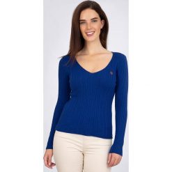 Sweter "Leg Hole" w kolorze niebieskim. Niebieskie swetry damskie Sir Raymond Taylor, m, z aplikacjami, z bawełny, bez rękawów, bez kaptura. W wyprzedaży za 129,95 zł.