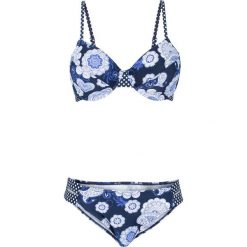 Bikini na fiszbinach (2 części) bonprix niebiesko-biały. Niebieskie stroje kąpielowe damskie bonprix, z haftami. Za 42,99 zł.