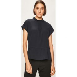 Dkny - Bluzka. Niebieskie bluzki damskie DKNY, m, bez wzorów, z tkaniny, biznesowe, ze stójką, z krótkim rękawem. W wyprzedaży za 279,90 zł.