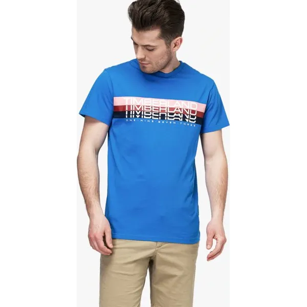 Timberland Koszulka Ss Kennebec River Retro Graphic Tee , niebieski, rozmiar XL. Niebieskie koszulki męskie Timberland, xl, z nadrukiem, z bawełny, klasyczne, bez kołnierzyka, bez rękawów. W wyprzedaży za 71,99 zł.