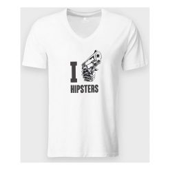 Koszulka męska v-neck I hate hipsters. Koszulki męskie MegaKoszulki, m, bez wzorów, z bawełny, klasyczne, bez kołnierzyka, bez rękawów. Za 54,90 zł.