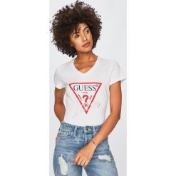 Guess Jeans - Top. Białe topy damskie marki Guess Jeans, s, z nadrukiem, z bawełny. Za 139,90 zł.