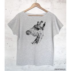 T-shirty damskie: ŻYRAFA koszulka bawełniana szara z nadrukiem