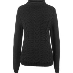 Sweter w warkocze, z golfem bonprix czarny. Czarne swetry damskie bonprix, bez wzorów, bez rękawów, bez kaptura. Za 37,99 zł.