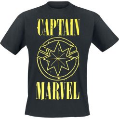 Captain Marvel Yellow Logo T-Shirt czarny. Czarne koszulki męskie Captain Marvel, l, z nadrukiem, z okrągłym kołnierzem. Za 74,90 zł.
