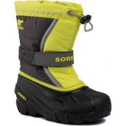Śniegowce SOREL - Childrens Flurry NC1965 Dark Grey/Warnin Yellow 089. Szare śniegowce chłopięce Sorel, bez zapięcia. W wyprzedaży za 219,00 zł.