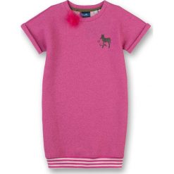 Sukienka w kolorze różowym. Różowe sukienki niemowlęce Sanetta, z haftami, mini, rozkloszowane. W wyprzedaży za 59,95 zł.