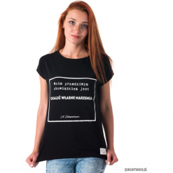 Koszulka z cytatem, Shopenhauer, Marzenia. Czarne bluzki z odkrytymi ramionami Pakamera. Za 89,00 zł.