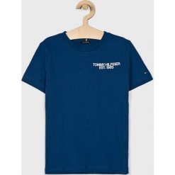 Tommy Hilfiger - T-shirt dziecięcy 128-176 cm. Niebieskie t-shirty chłopięce TOMMY HILFIGER, z nadrukiem, z bawełny, bez rękawów. W wyprzedaży za 89,90 zł.