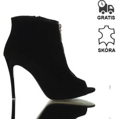 Botki na obcasie (38). Czarne botki damskie J. Wolski, eleganckie, z otwartym noskiem, bez obcasa, na obcasie, na zamek. Za 239,00 zł.