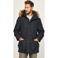 Tommy Hilfiger - Kurtka puchowa. Niebieskie płaszcze męskie TOMMY HILFIGER, xl, bez wzorów, z elastanu, długie, z kapturem. W wyprzedaży za 999,90 zł.