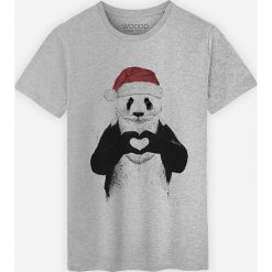 Koszulka "Santa Panda" w kolorze szarym. Szare koszulki damskie Wooop, na co dzień, xl, z nadrukiem, z bawełny, z okrągłym kołnierzem, bez rękawów. W wyprzedaży za 59,95 zł.