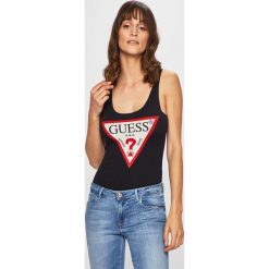 Guess Jeans - Top. Czarne bluzki damskie Guess Jeans, s, z nadrukiem, z elastanu, casualowe, z okrągłym kołnierzem, bez rękawów. W wyprzedaży za 79,90 zł.