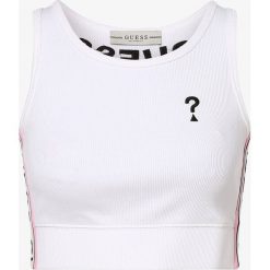 Guess Jeans - Top damski, biały. Białe topy damskie Guess Jeans, xs, z aplikacjami, z jeansu, bez kołnierzyka. Za 219,95 zł.