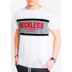 T-shirt męski z nadrukiem S1081 - biały. Białe t-shirty męskie Ombre Clothing, s, z nadrukiem, z bawełny, bez kołnierzyka. Za 14,99 zł.