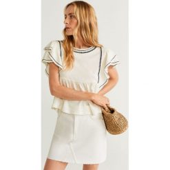 Mango - T-shirt Bicol. Białe bluzki damskie Mango, s, z haftami, z bawełny, z okrągłym kołnierzem, z krótkim rękawem. Za 119,90 zł.
